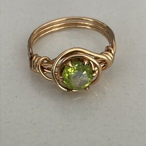 Hand-crafted Artisan Wire Wrapped Ring with Round Green Faceted Stone